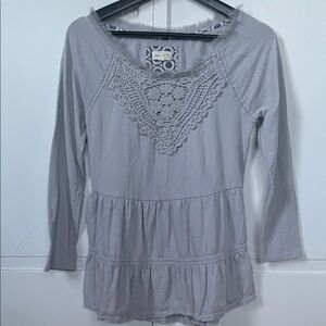 Meadow Rue Light Gray Lace Accent Blouse
